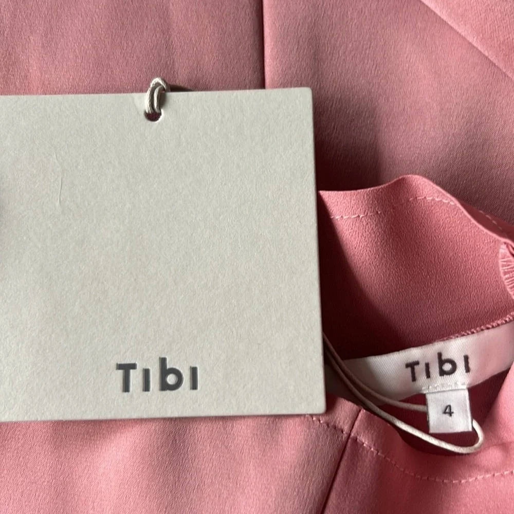 NWT Archival Tibi Fall 2018 Bonded Satin Funnel Neck Crop Top Dusty Pink Rose 4